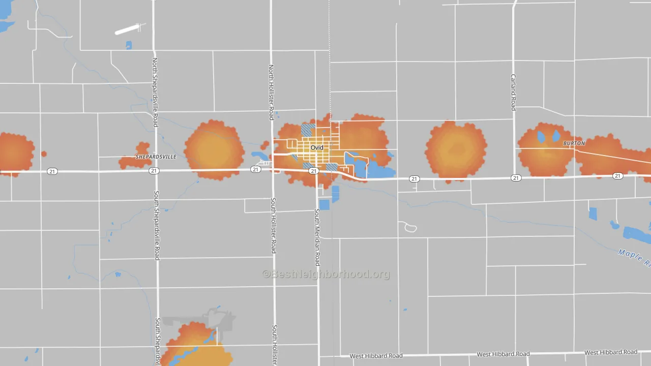 Bike Grade map of Ovid, MI