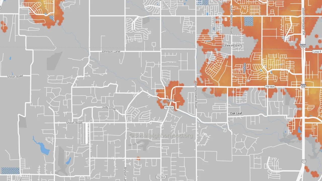 Bike Grade map of Ovilla, TX