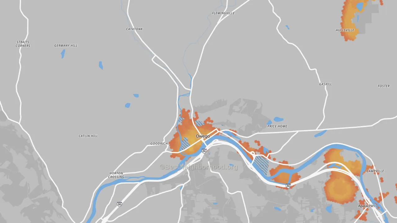 Bike Grade map of Owego, NY