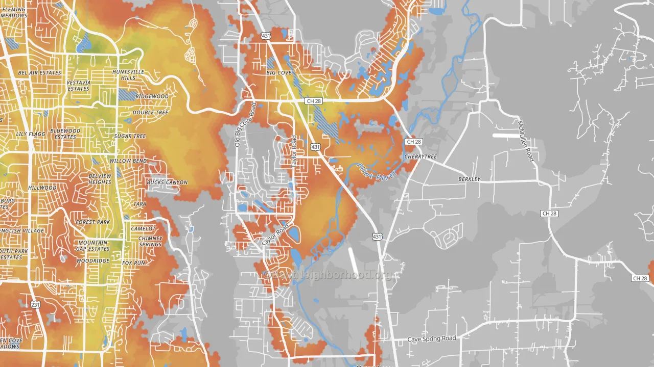 Bike Grade map of Owens Cross Roads, AL