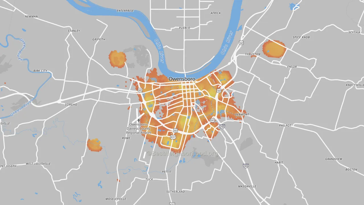 Bike Grade map of Owensboro, KY