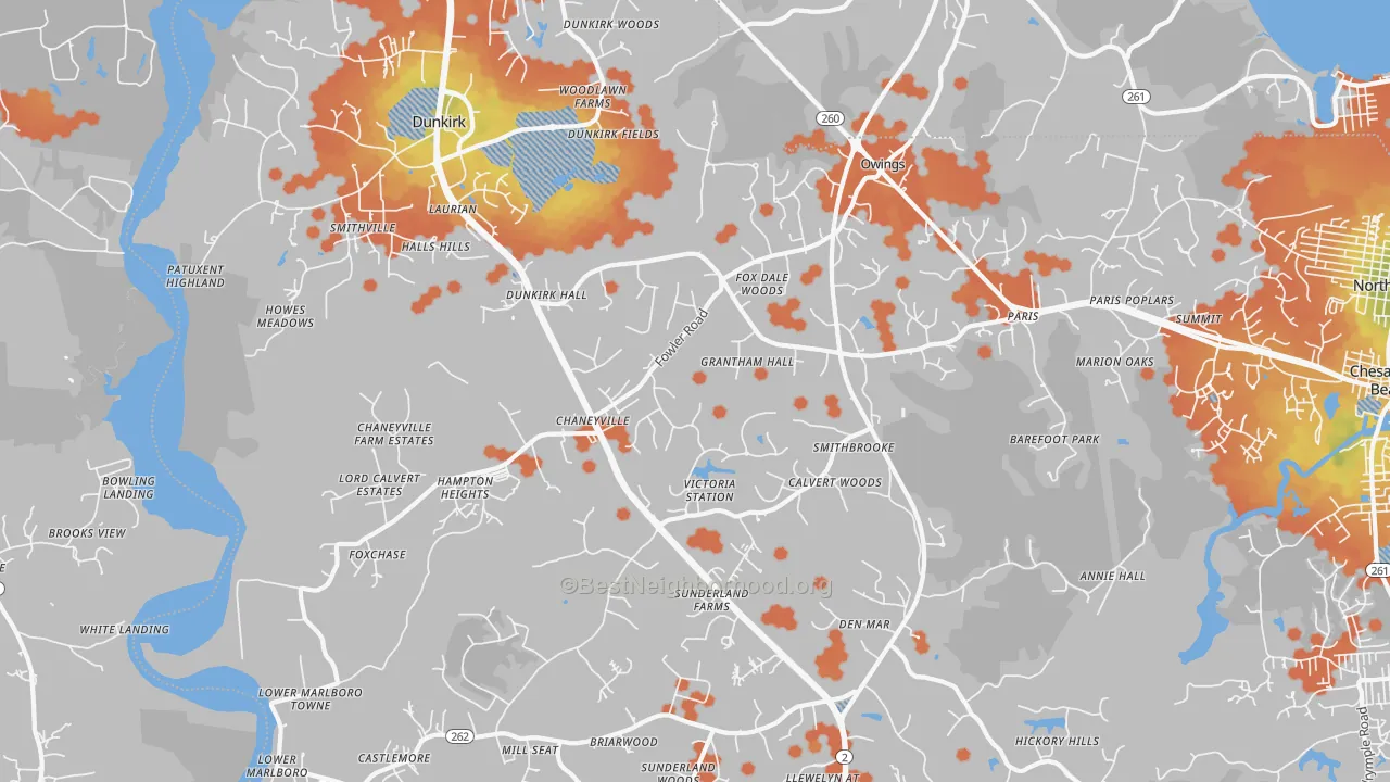 Bike Grade map of Owings, MD