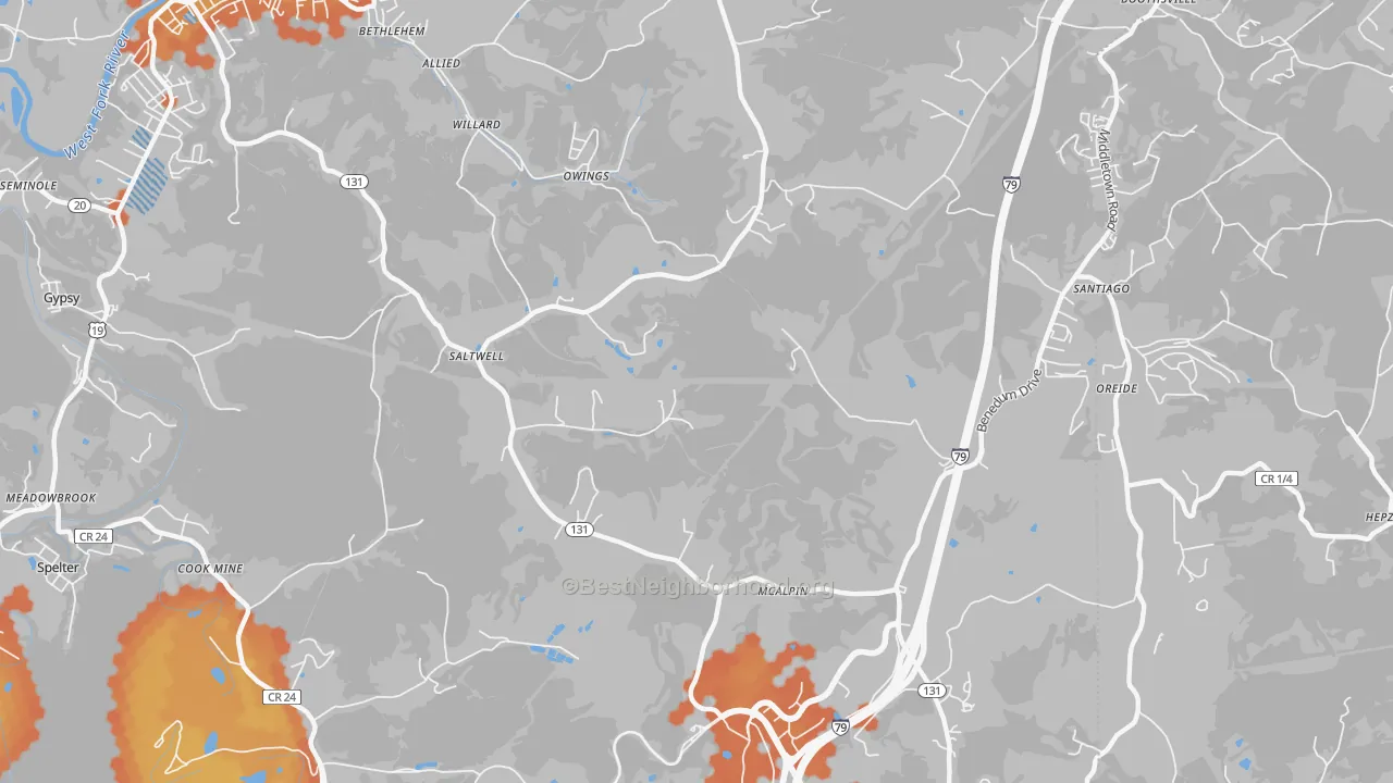 Bike Grade map of Owings, WV