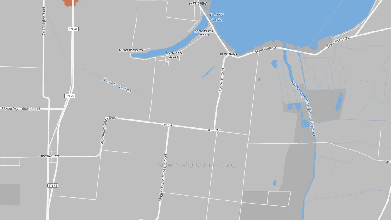 Bike Grade map of Owl City, TN