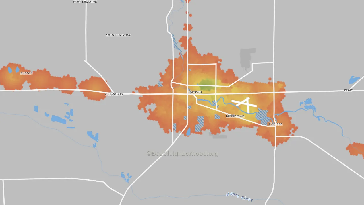Bike Grade map of Owosso, MI