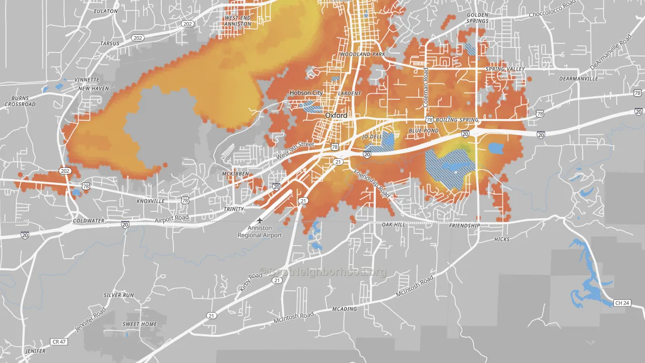 Bike Grade map of Oxford, AL