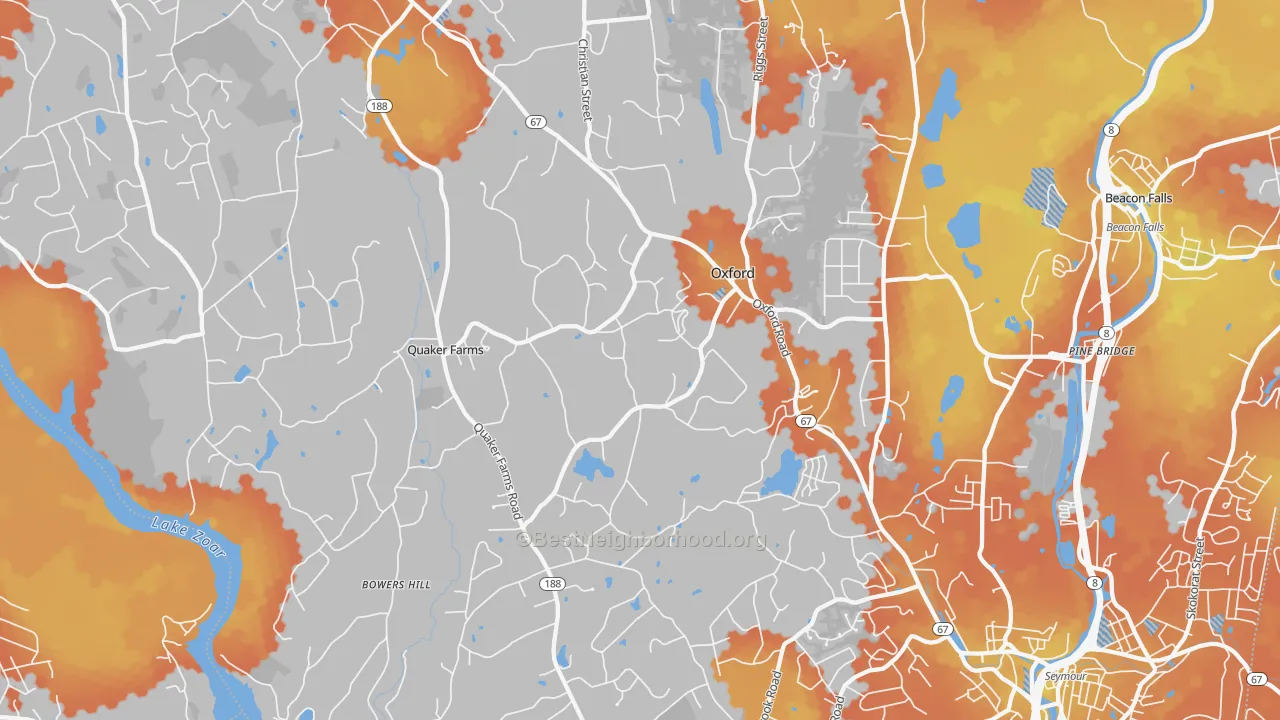 Bike Grade map of Oxford, CT