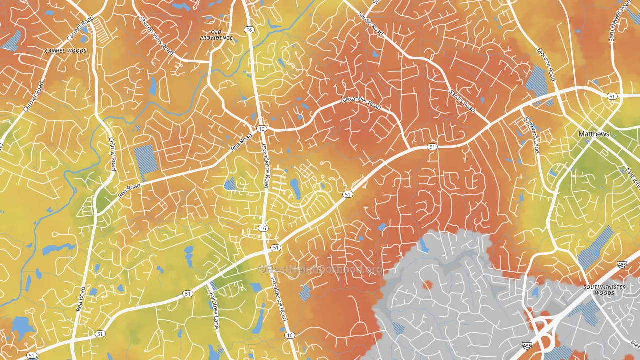 Bike Grade map of Oxford Hunt, Charlotte, NC