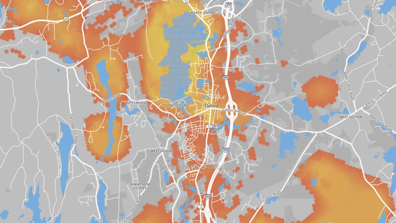 Bike Grade map of Oxford, MA