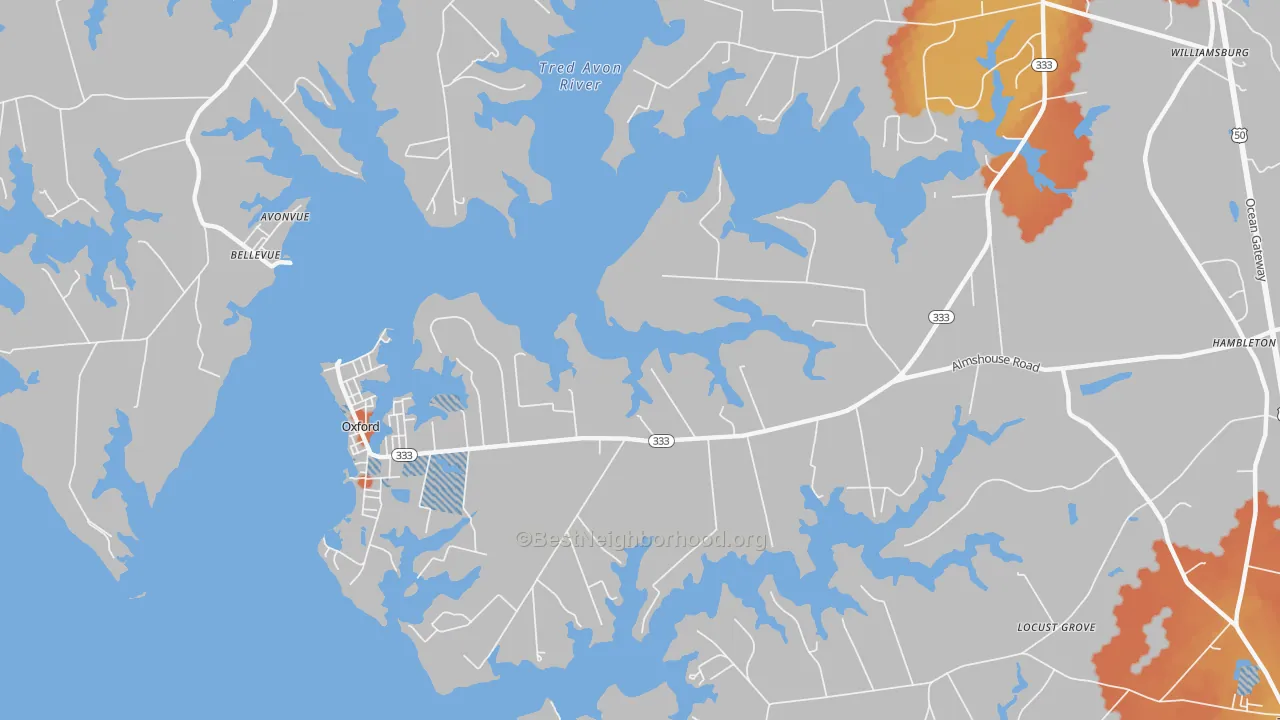 Bike Grade map of Oxford, MD