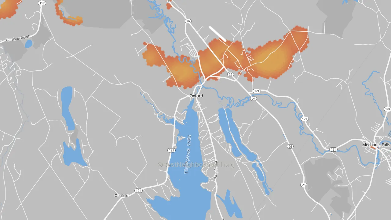 Bike Grade map of Oxford, ME