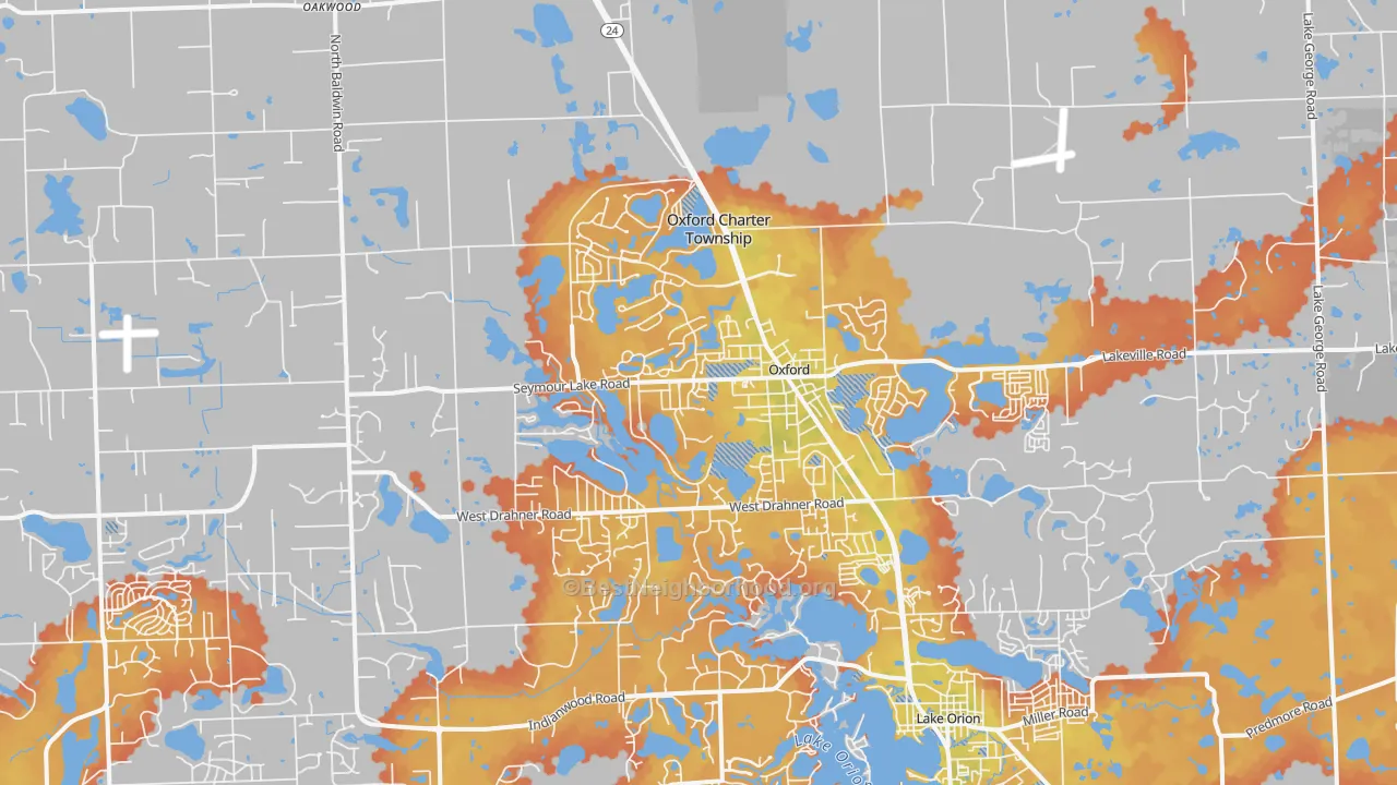 Bike Grade map of Oxford, MI