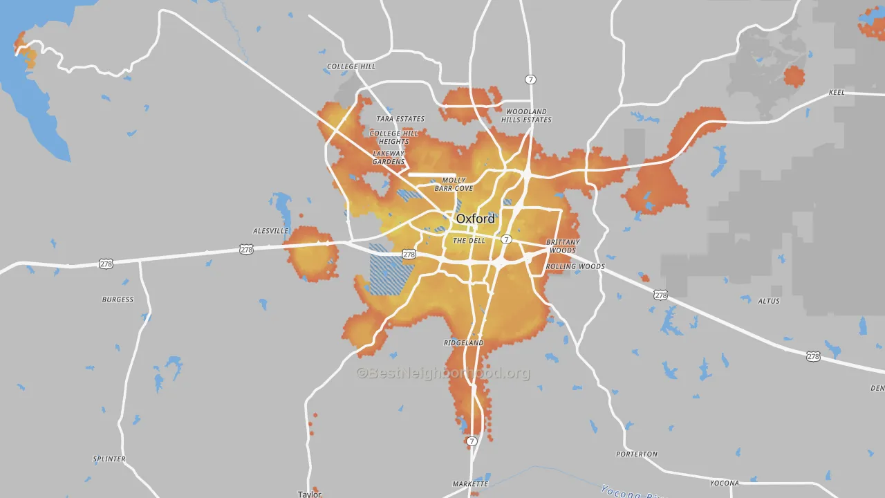 Bike Grade map of Oxford, MS
