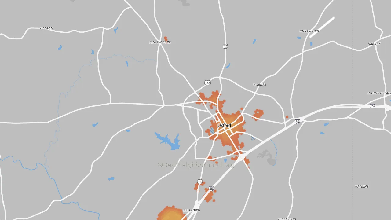 Bike Grade map of Oxford, NC