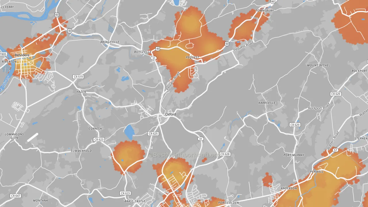 Bike Grade map of Oxford, NJ