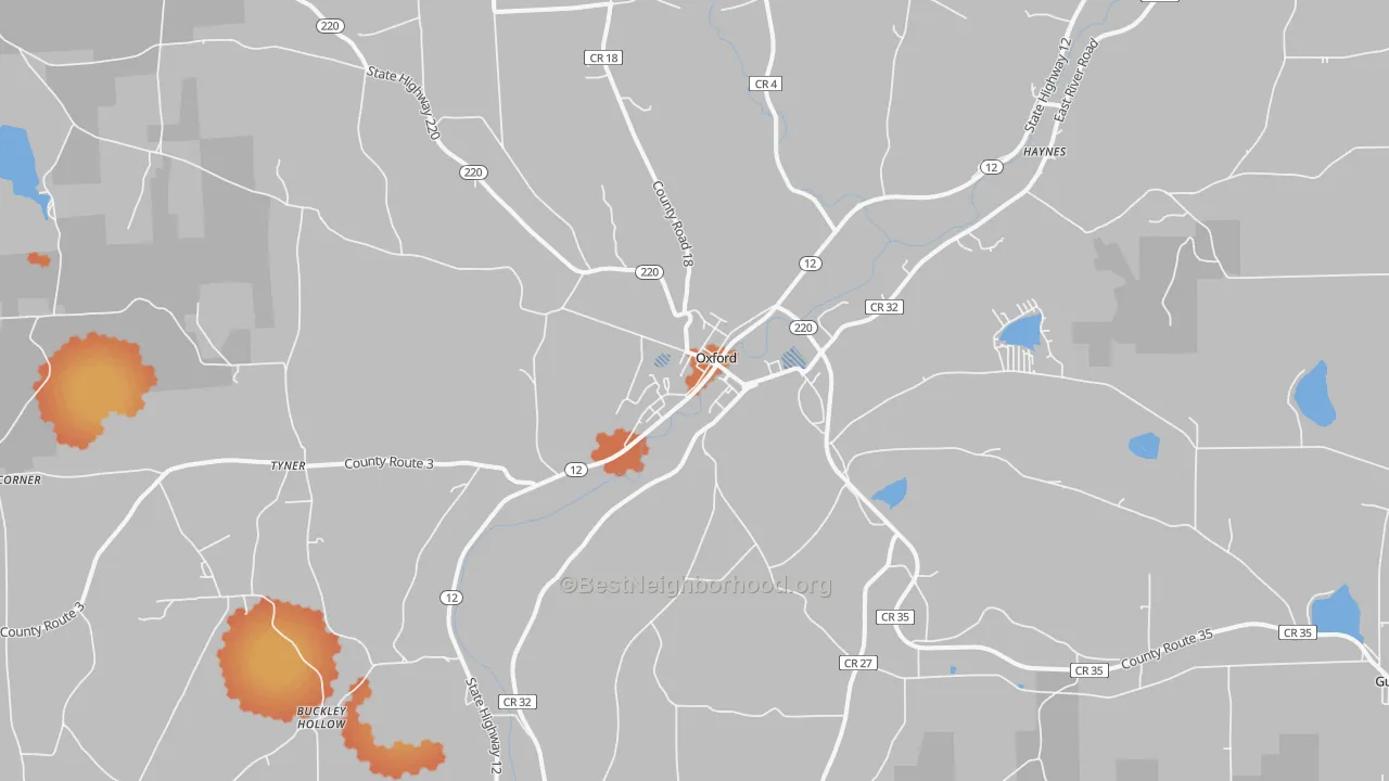 Bike Grade map of Oxford, NY