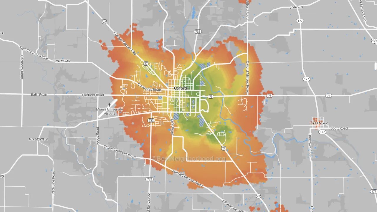 Bike Grade map of Oxford, OH