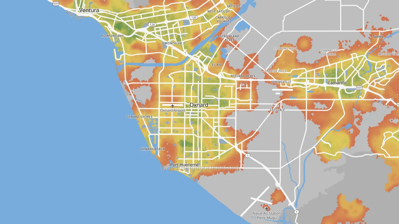 Bike Grade map of Oxnard, CA