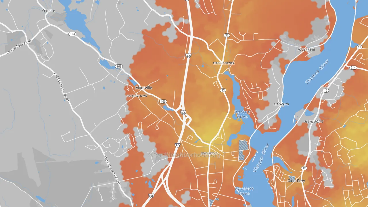Bike Grade map of Oxoboxo River, CT