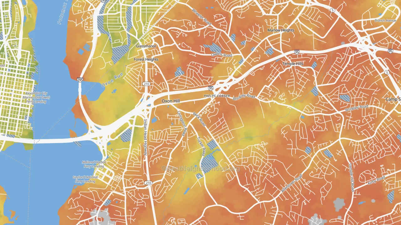 Bike Grade map of Oxon Hill-Glassmanor, Oxon Hill, MD