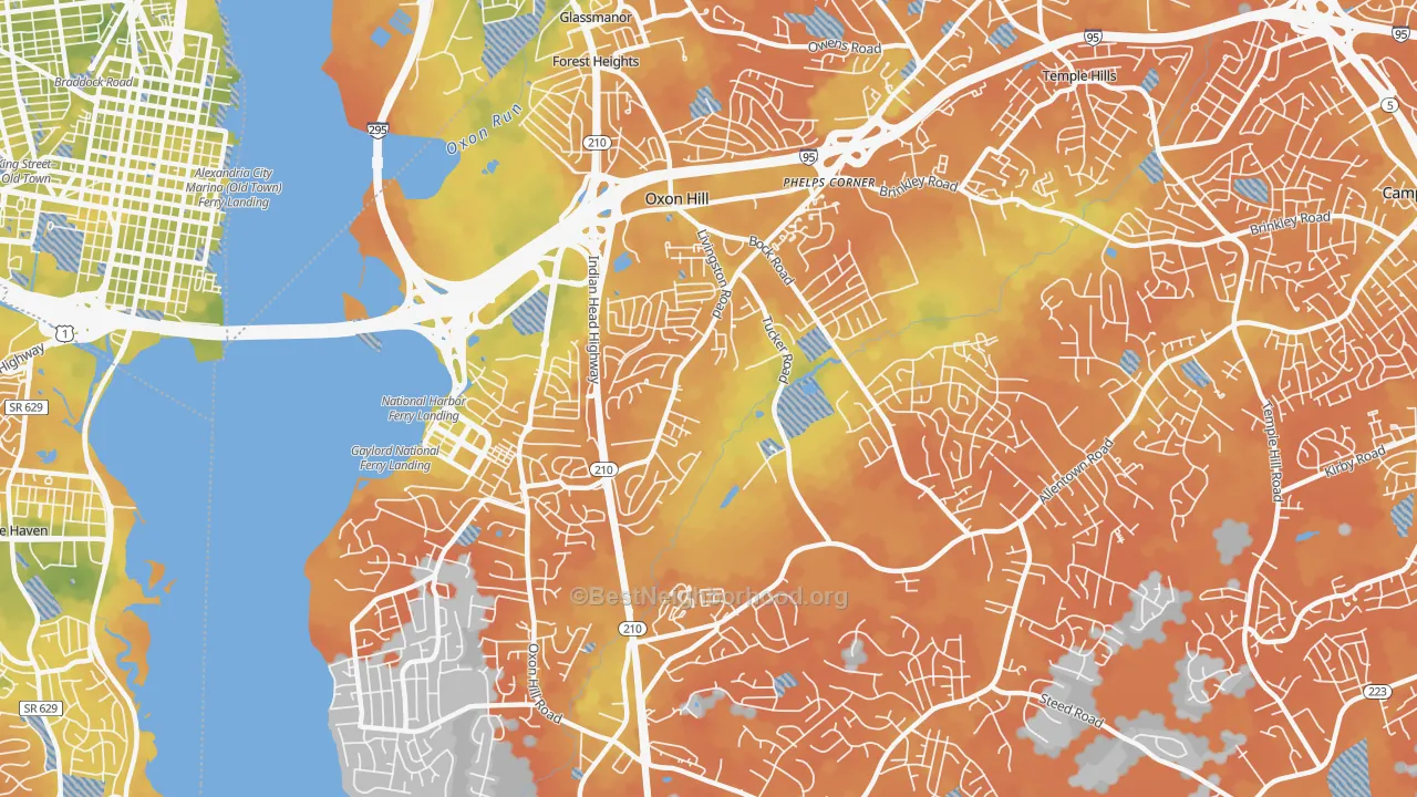 Bike Grade map of Oxon Hill, MD