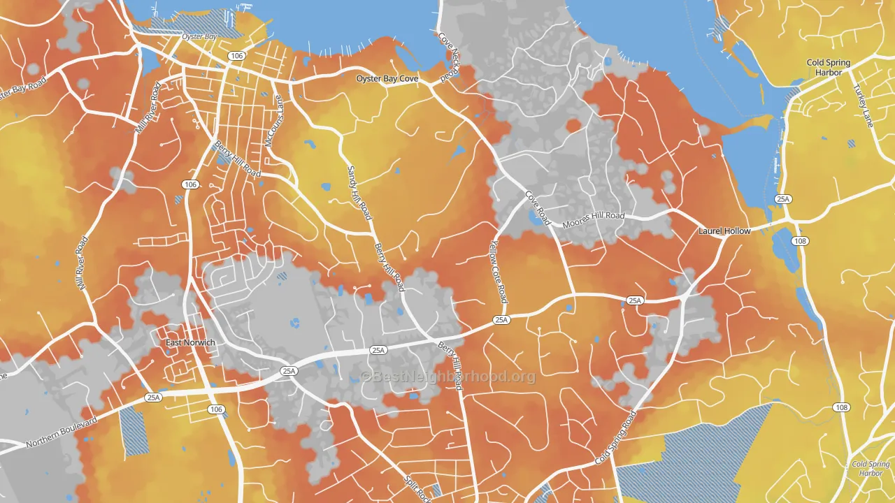 Bike Grade map of Oyster Bay Cove, NY