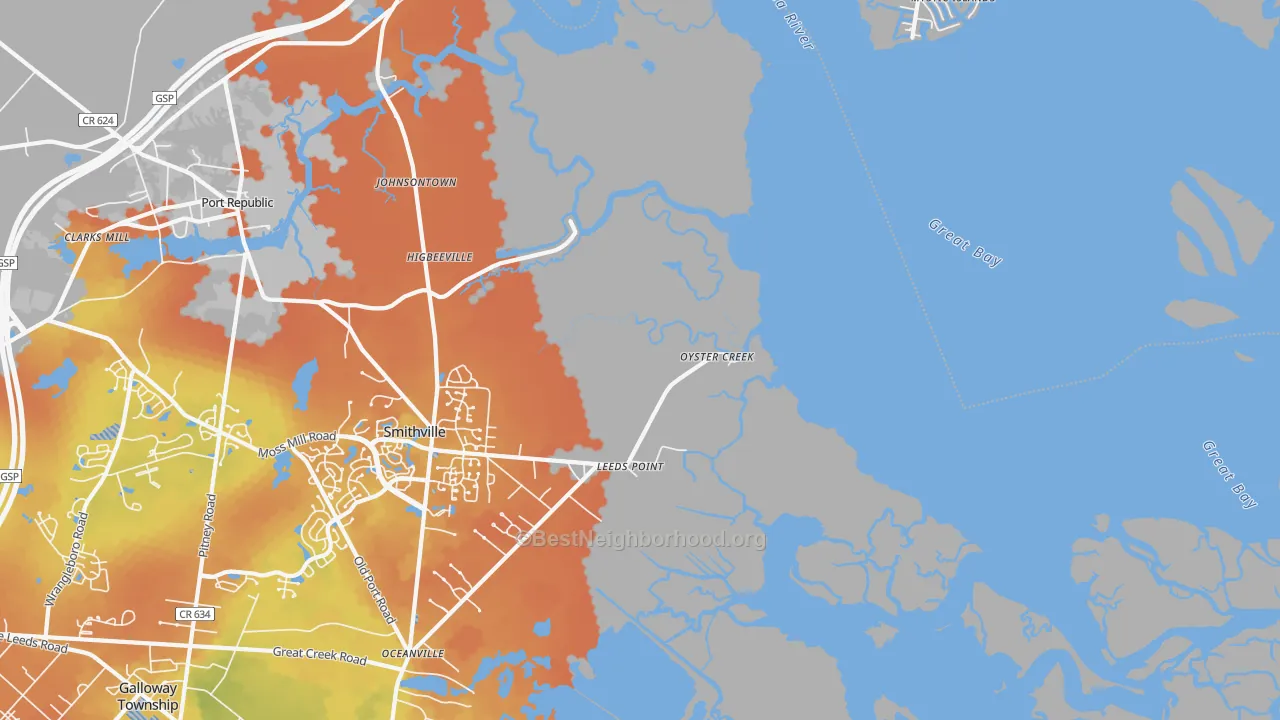 Bike Grade map of Oyster Creek, NJ