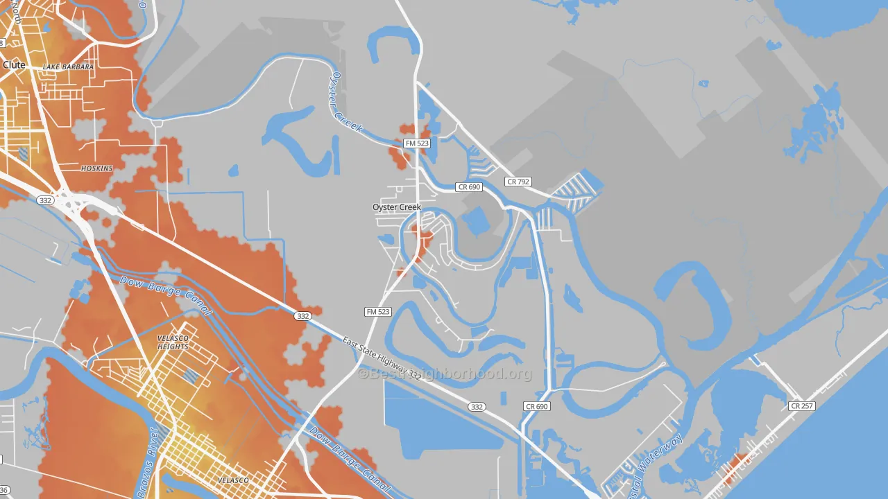 Bike Grade map of Oyster Creek, TX
