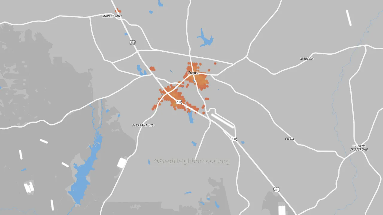 Bike Grade map of Ozark, AL