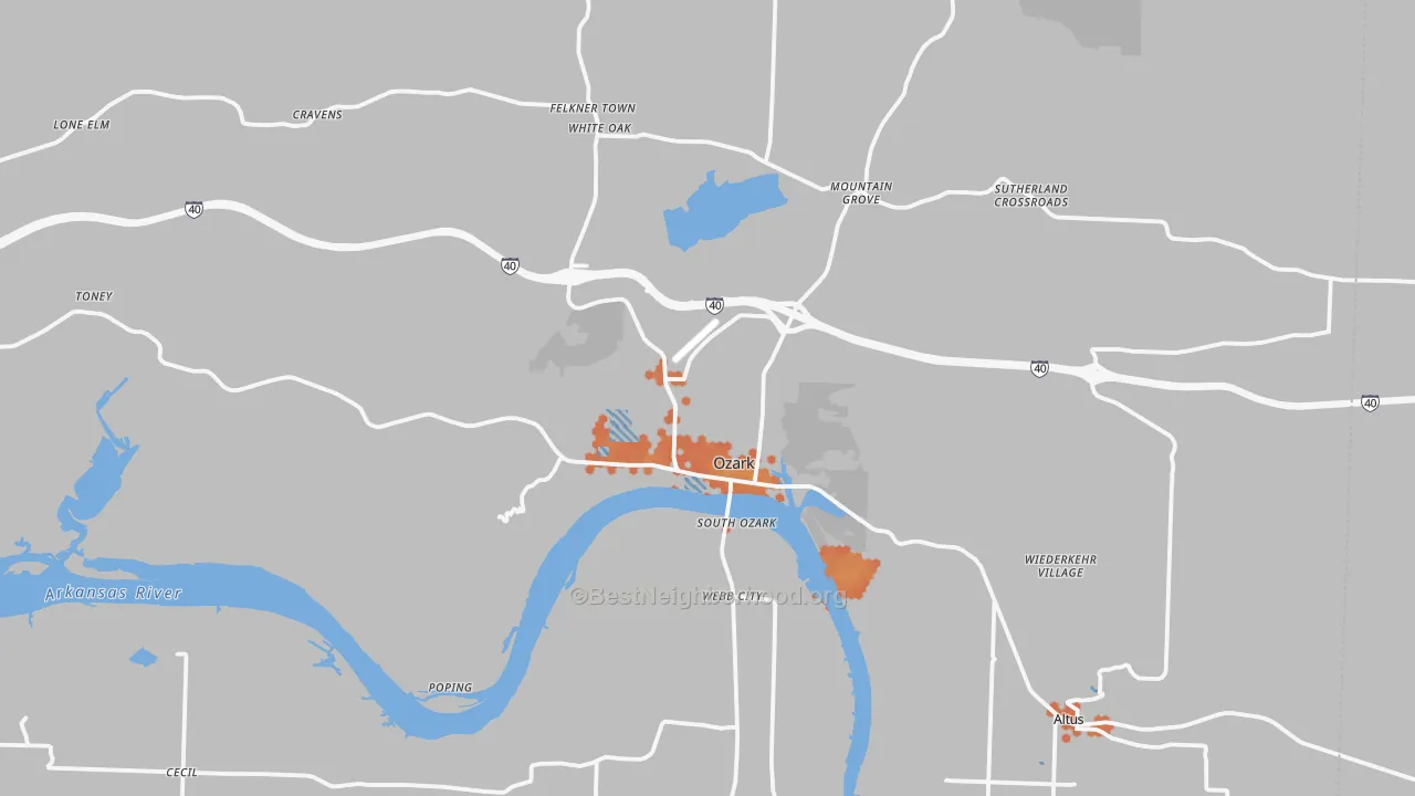 Bike Grade map of Ozark, AR