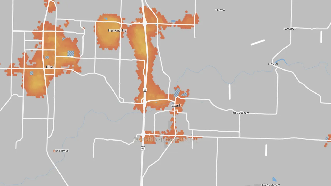 Bike Grade map of Ozark, MO