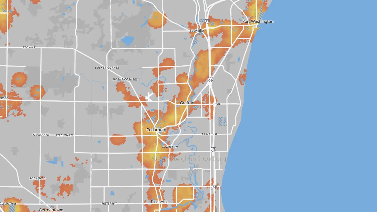 Bike Grade map of Ozaukee County, WI