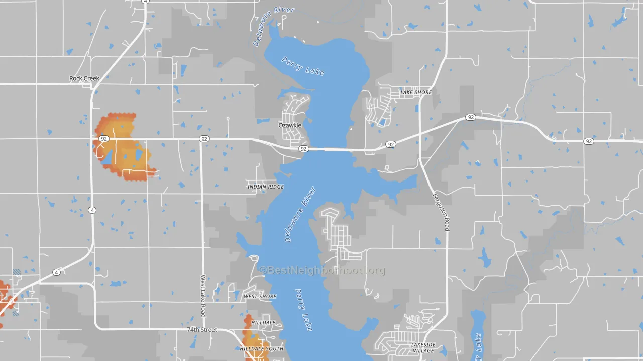 Bike Grade map of Ozawkie, KS