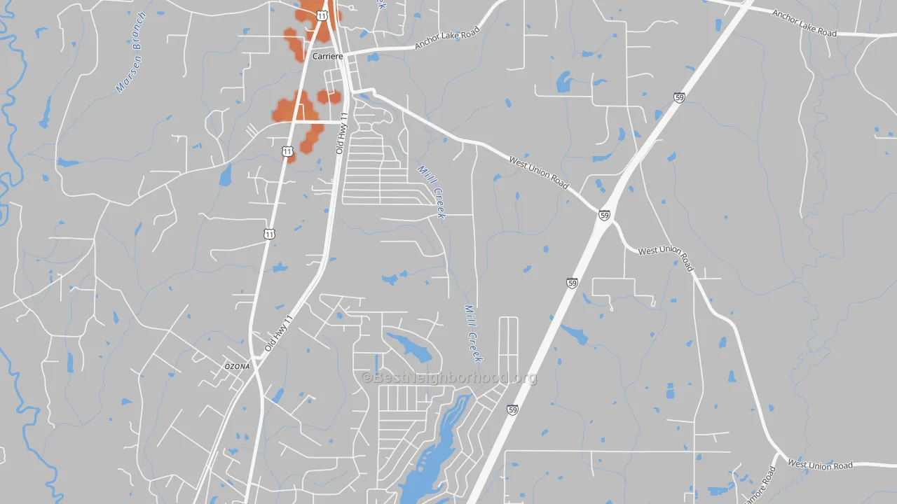 Bike Grade map of Ozona, MS