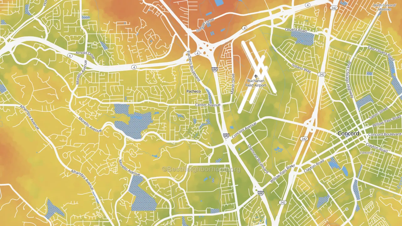 Bike Grade map of Pacheco-Martinez, Martinez, CA
