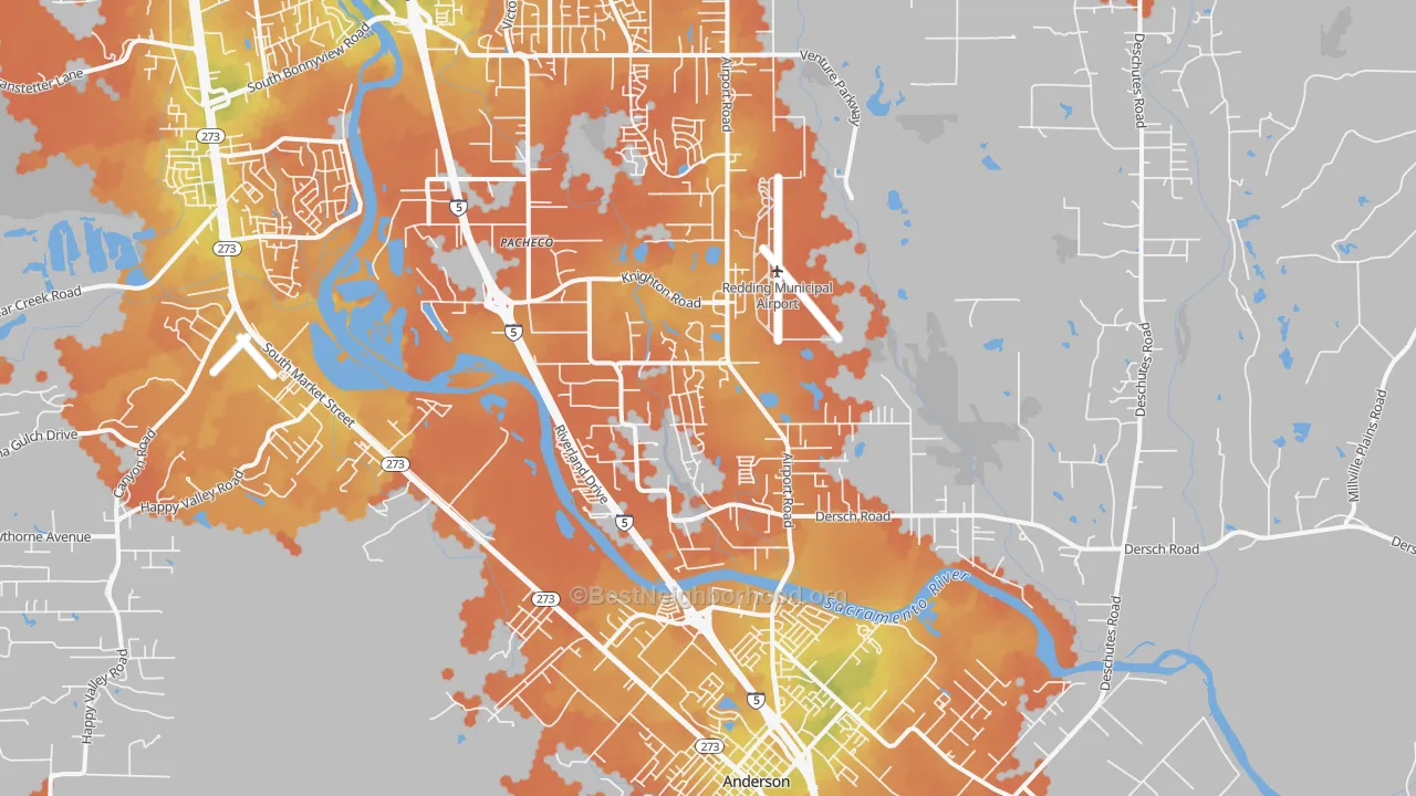 Bike Grade map of Pacheco, Redding, CA