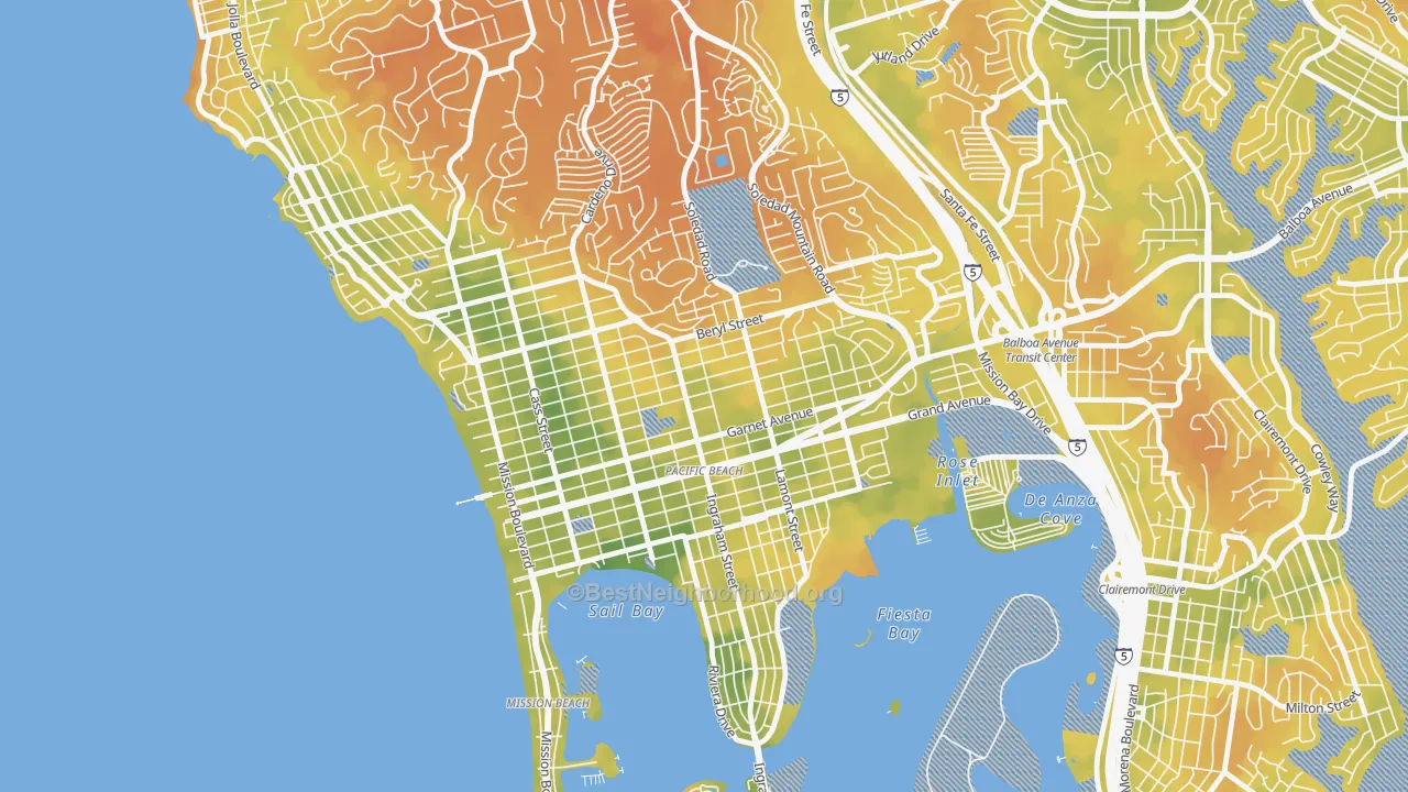 Bike Grade map of Pacific Beach, San Diego, CA