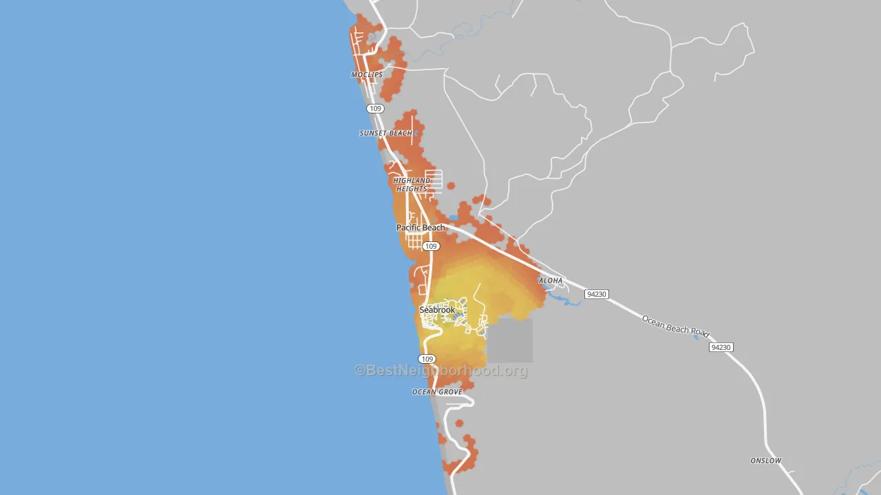 Bike Grade map of Pacific Beach, WA