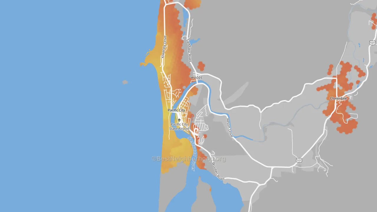 Bike Grade map of Pacific City, OR