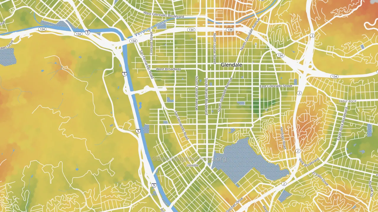 Bike Grade map of Pacific Edison, Glendale, CA