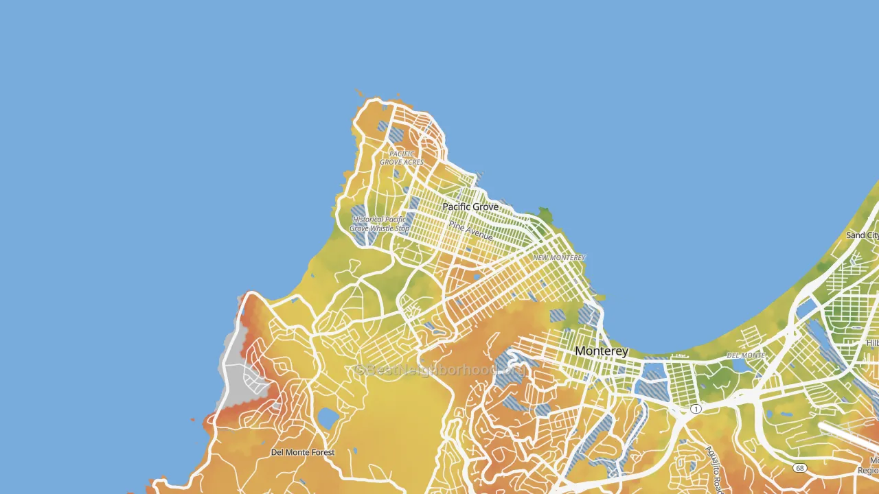 Bike Grade map of Pacific Grove, CA