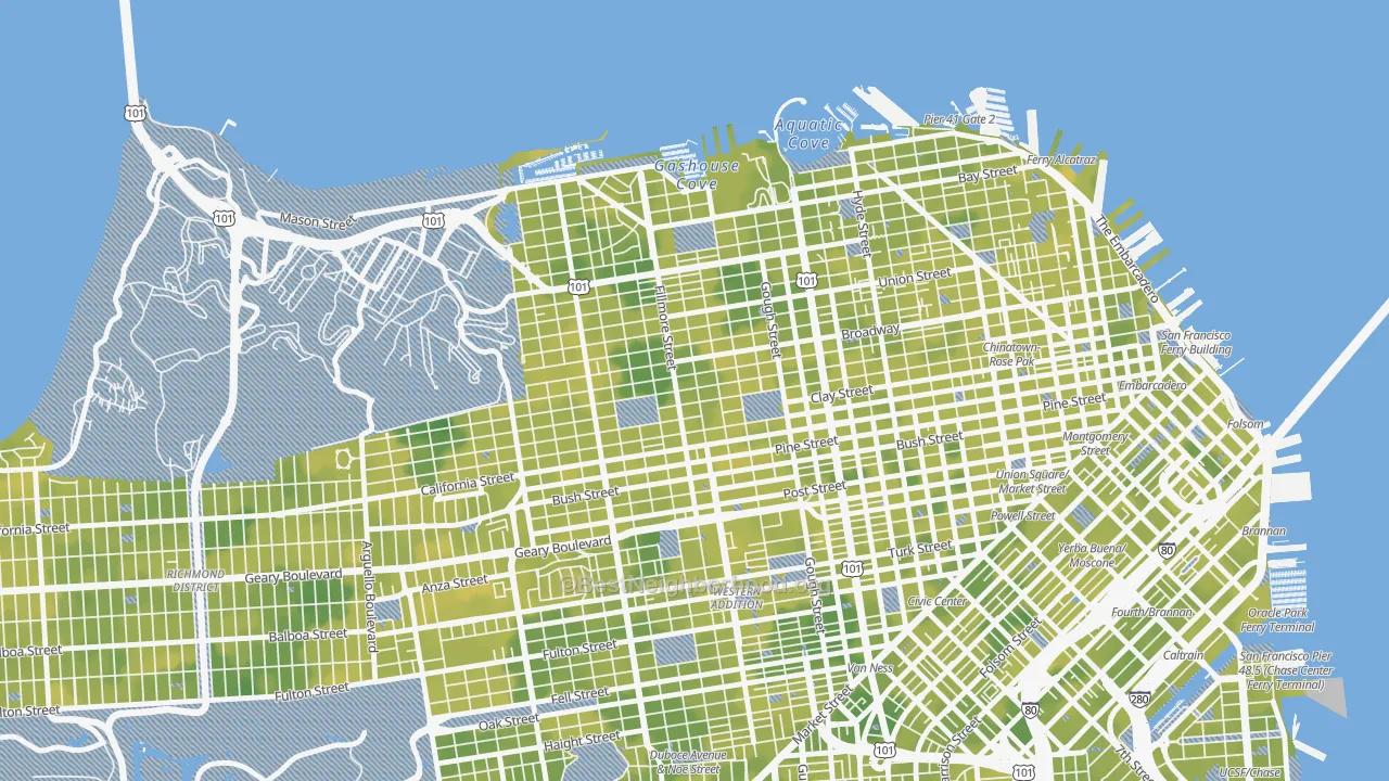 Bike Grade map of Pacific Heights, San Francisco, CA
