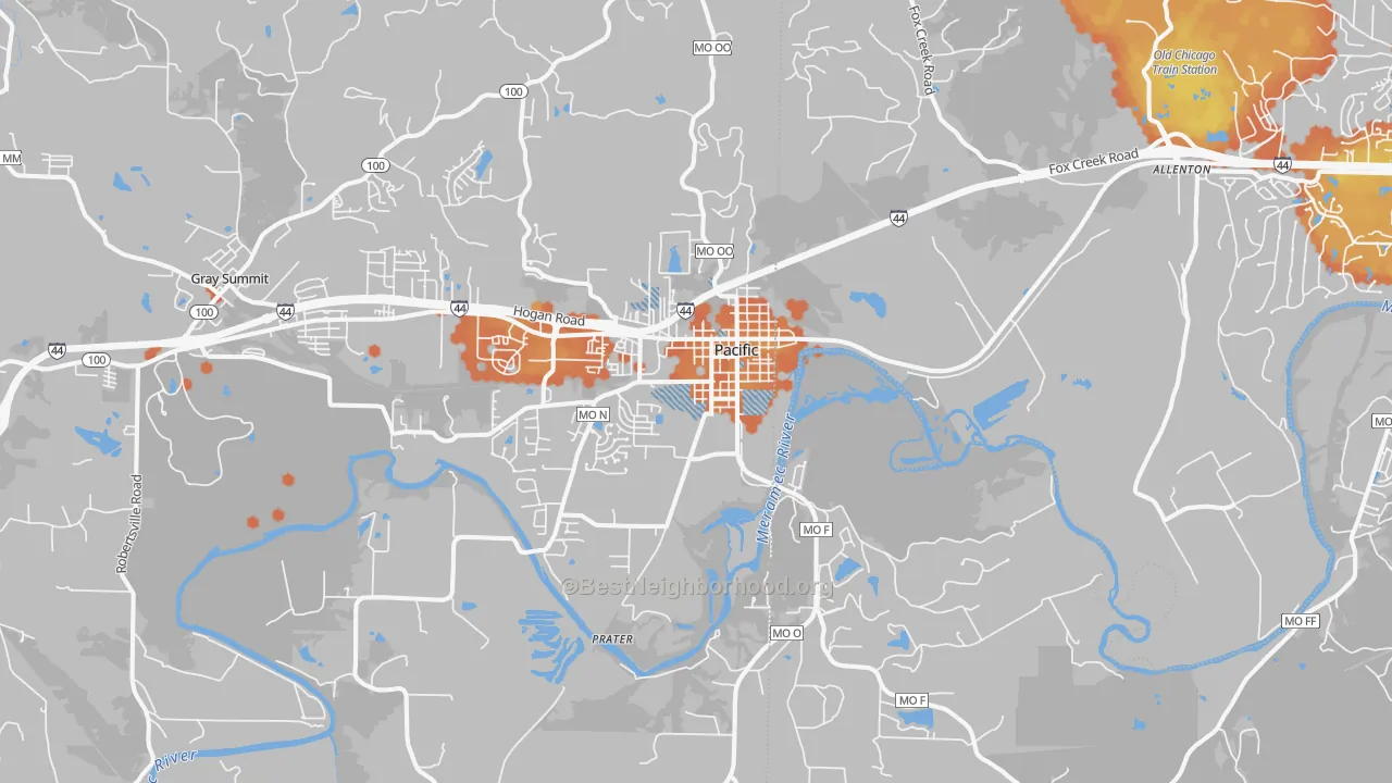 Bike Grade map of Pacific, MO