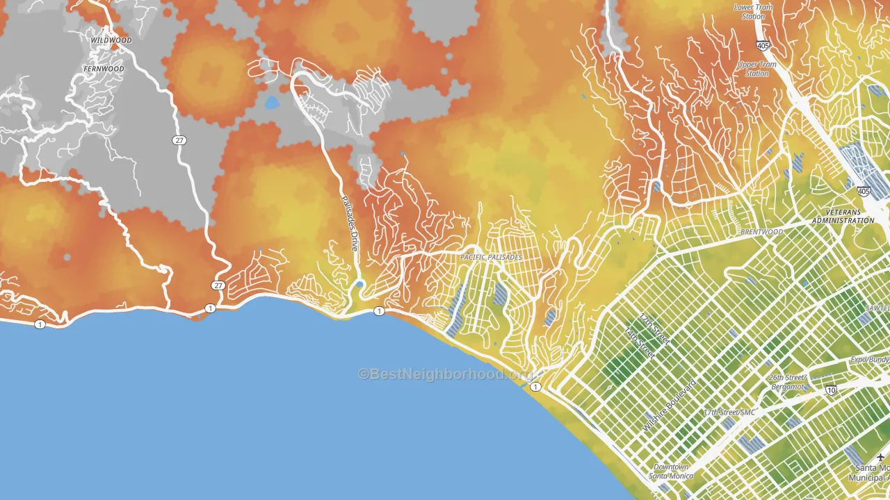 Bike Grade map of Pacific Palisades, CA