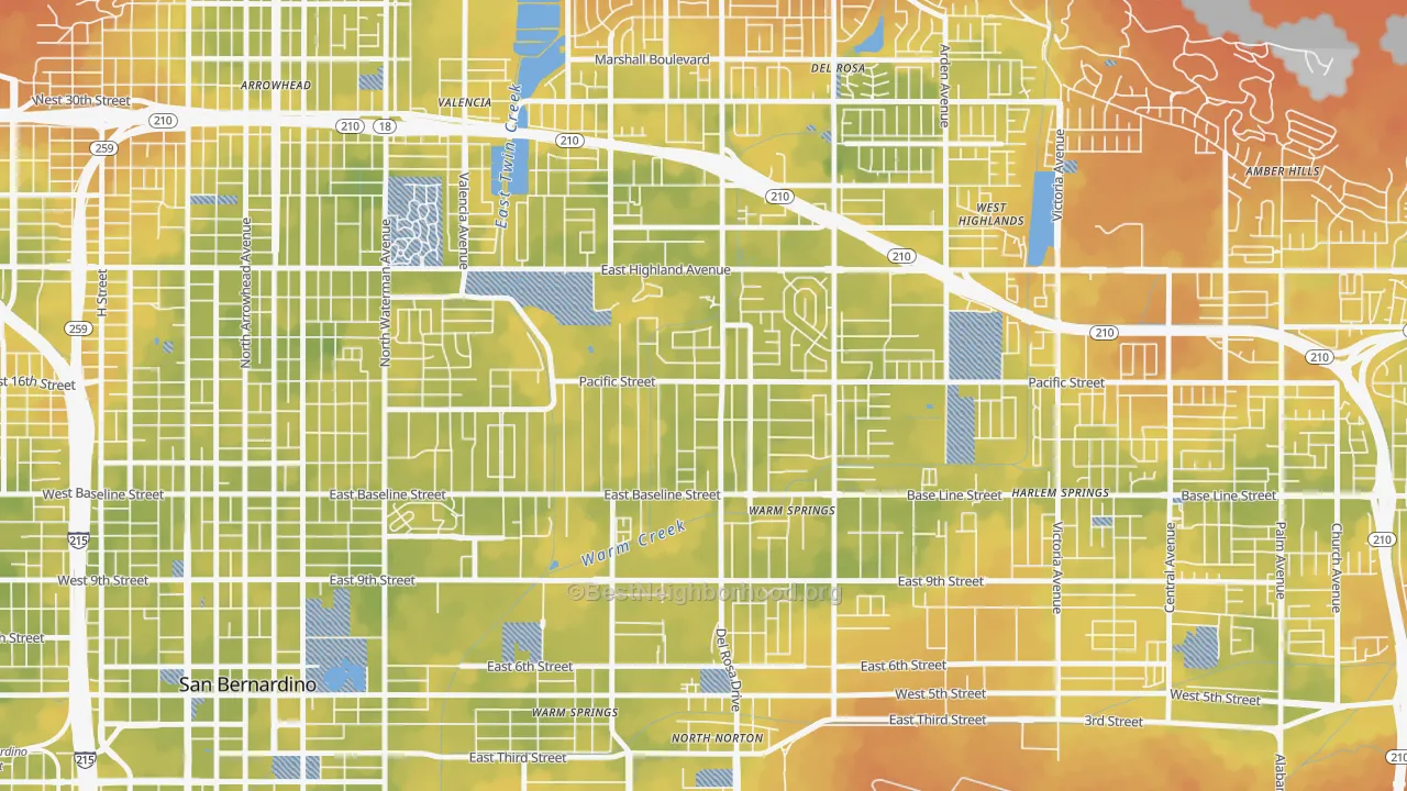 Bike Grade map of Pacific-Riverside, San Bernardino, CA