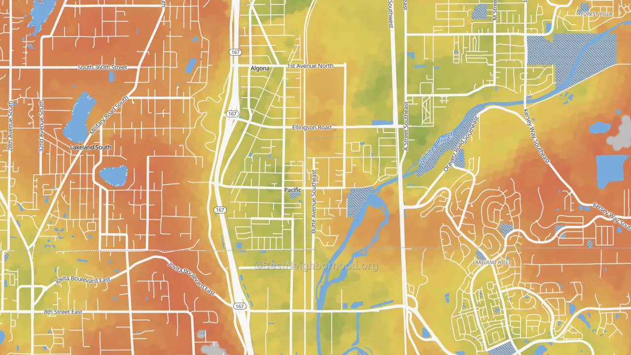 Bike Grade map of Pacific, WA