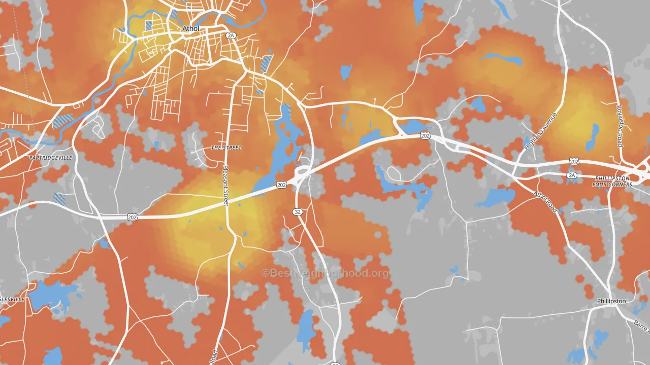 Bike Grade map of Packard Heights, MA