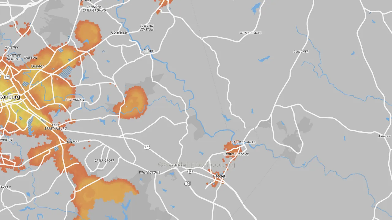 Bike Grade map of Pacolet Mills, SC