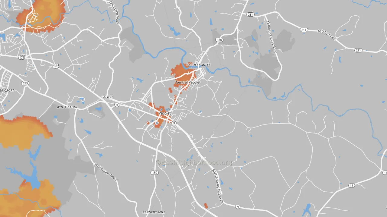 Bike Grade map of Pacolet, SC