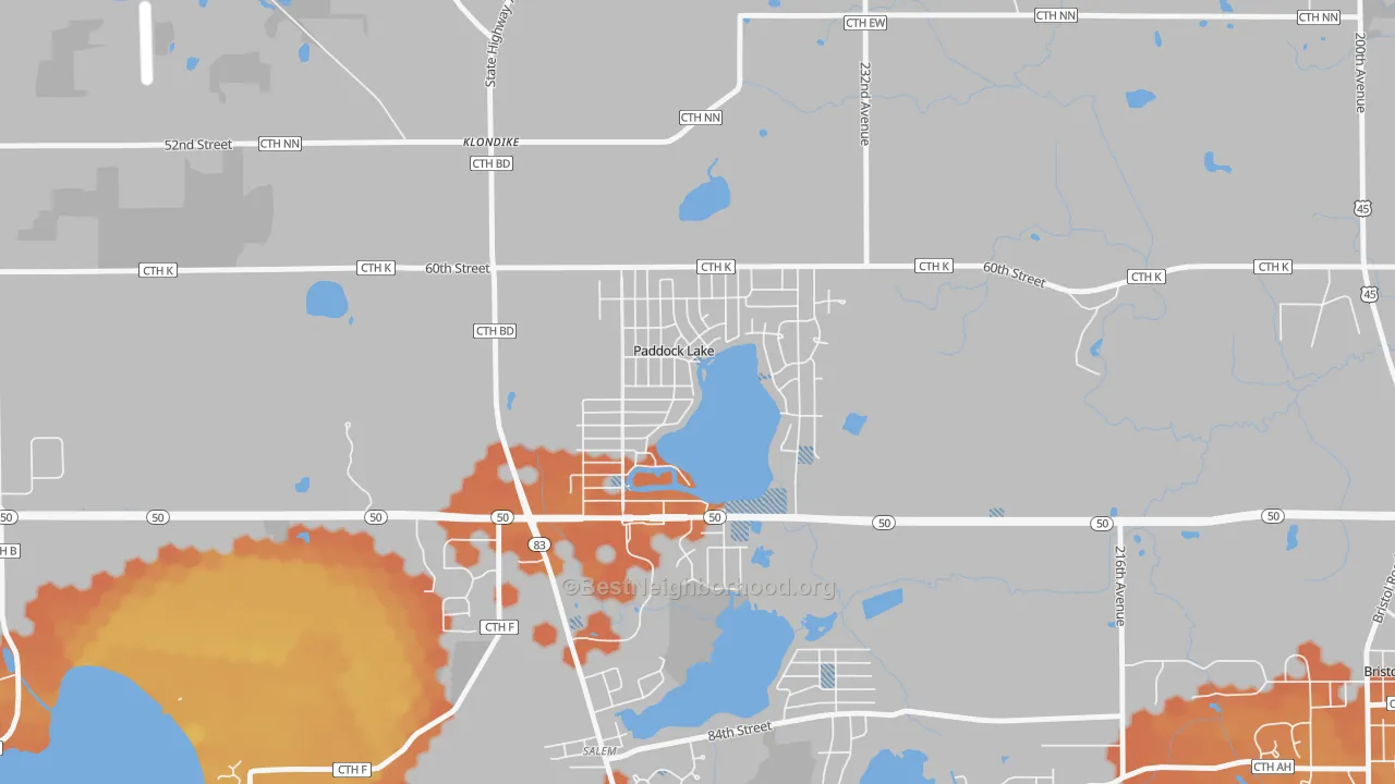 Bike Grade map of Paddock Lake, WI